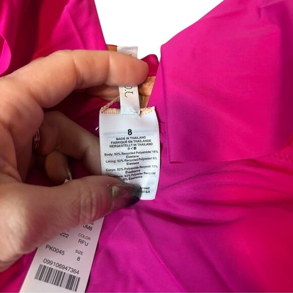 NWT J.Crew Bright Pink Ruffle V-Neck One Piece Swimsuit Size 8 - Picture 4 of 4
